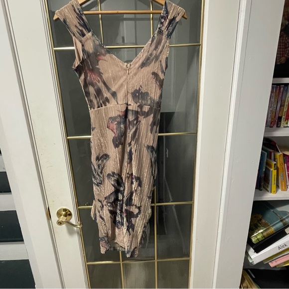 Le Chateau Purple and Cream Midi Dress extra small - Picture 3 of 13